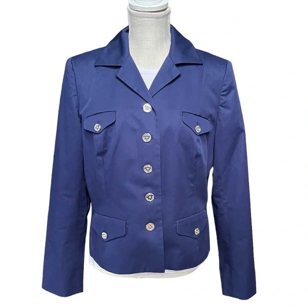 Ralph Lauren Navy Blue Silk Blend Button Front Jacket & Silver Button Size: 14